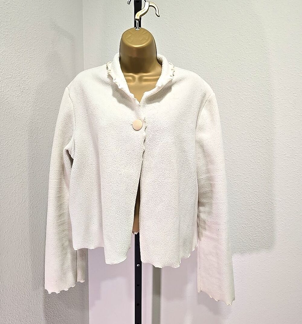 Vermont Country Store Lettuce Hem Cream Fleece Jacket Womens Med Cottage Peasant
